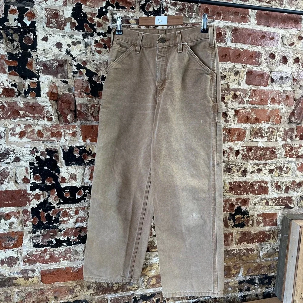 Carhartt Carpenter Pants Brown Canvas adjustable waist Boys 12 (26x25.5)